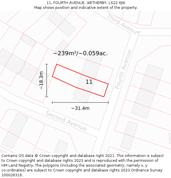 11, FOURTH AVENUE, WETHERBY, LS22 6JW: Plot and title map