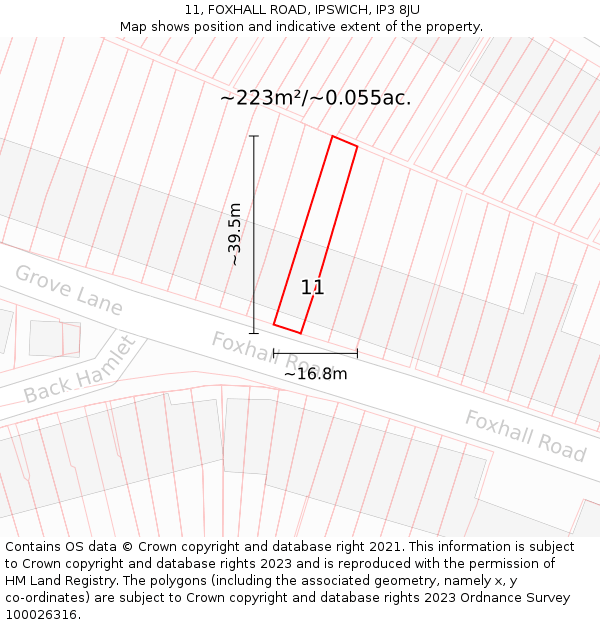 11, FOXHALL ROAD, IPSWICH, IP3 8JU: Plot and title map