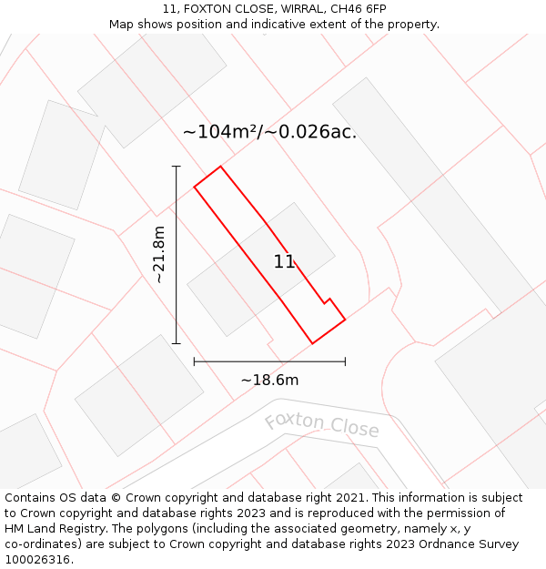 11, FOXTON CLOSE, WIRRAL, CH46 6FP: Plot and title map