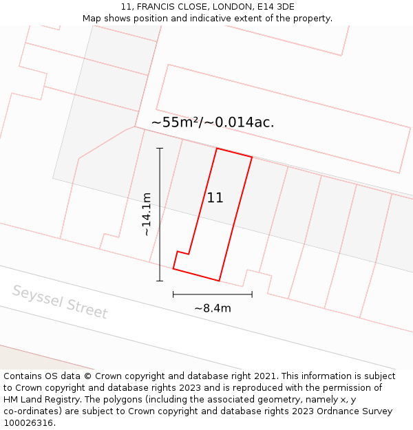 11, FRANCIS CLOSE, LONDON, E14 3DE: Plot and title map