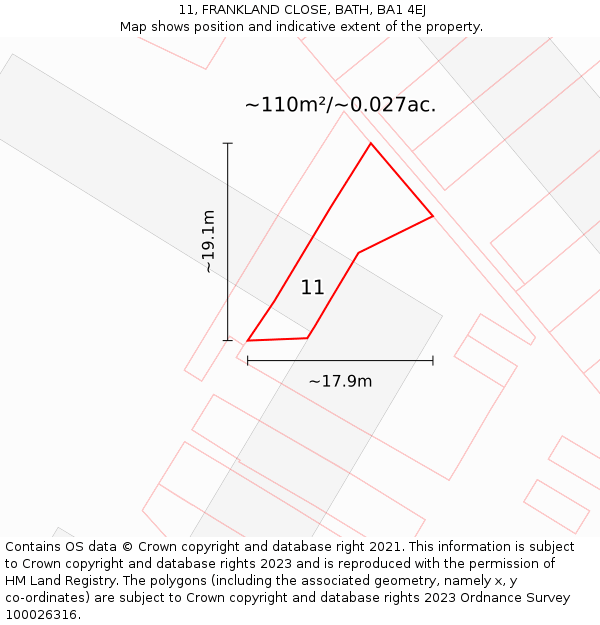 11, FRANKLAND CLOSE, BATH, BA1 4EJ: Plot and title map