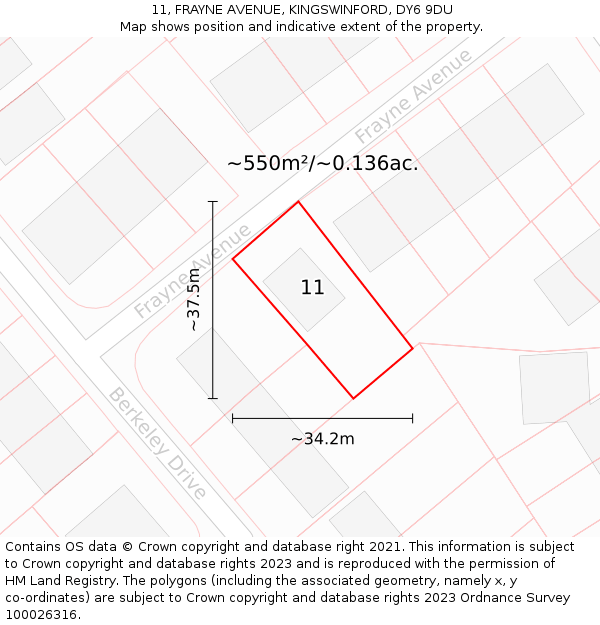 11, FRAYNE AVENUE, KINGSWINFORD, DY6 9DU: Plot and title map