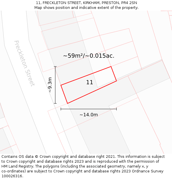 11, FRECKLETON STREET, KIRKHAM, PRESTON, PR4 2SN: Plot and title map
