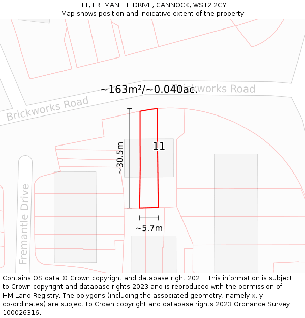 11, FREMANTLE DRIVE, CANNOCK, WS12 2GY: Plot and title map
