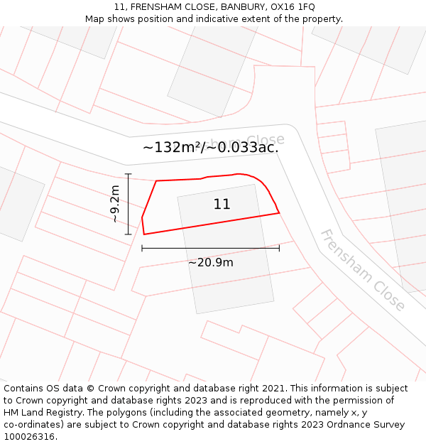 11, FRENSHAM CLOSE, BANBURY, OX16 1FQ: Plot and title map