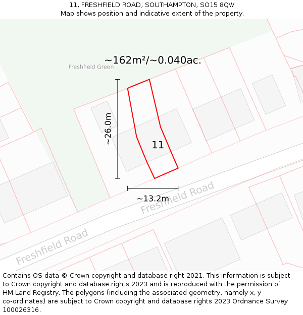 11, FRESHFIELD ROAD, SOUTHAMPTON, SO15 8QW: Plot and title map