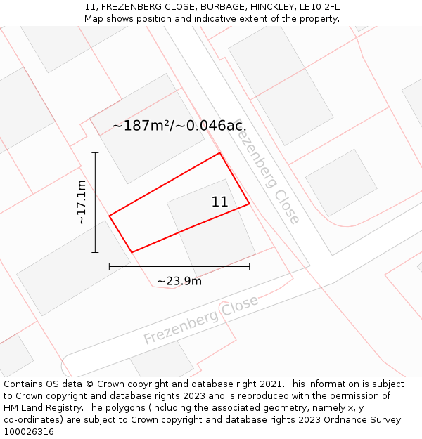 11, FREZENBERG CLOSE, BURBAGE, HINCKLEY, LE10 2FL: Plot and title map