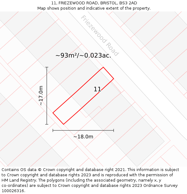 11, FRIEZEWOOD ROAD, BRISTOL, BS3 2AD: Plot and title map