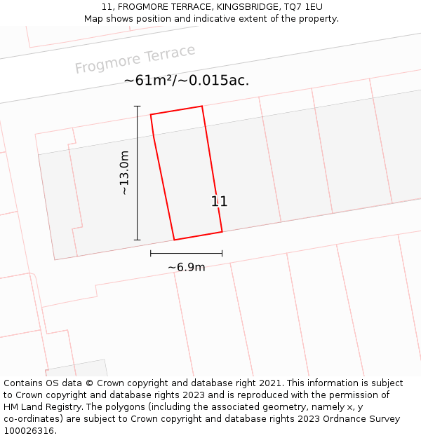 11, FROGMORE TERRACE, KINGSBRIDGE, TQ7 1EU: Plot and title map