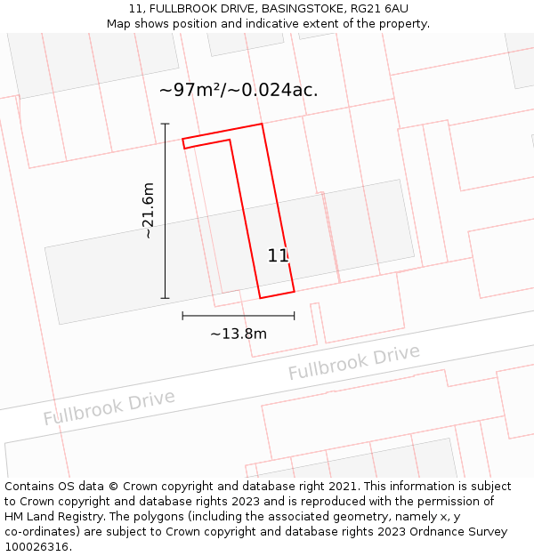 11, FULLBROOK DRIVE, BASINGSTOKE, RG21 6AU: Plot and title map