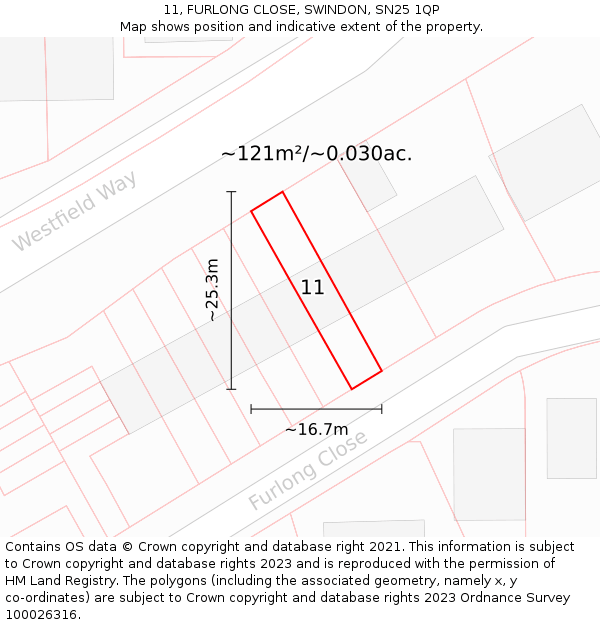 11, FURLONG CLOSE, SWINDON, SN25 1QP: Plot and title map
