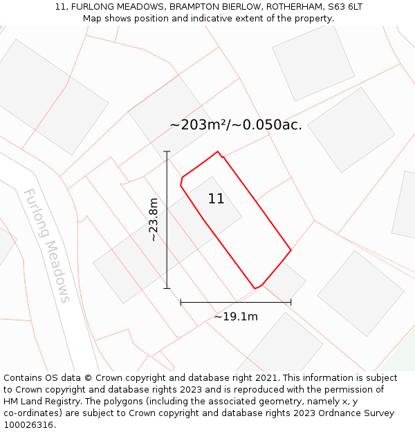 11, FURLONG MEADOWS, BRAMPTON BIERLOW, ROTHERHAM, S63 6LT: Plot and title map