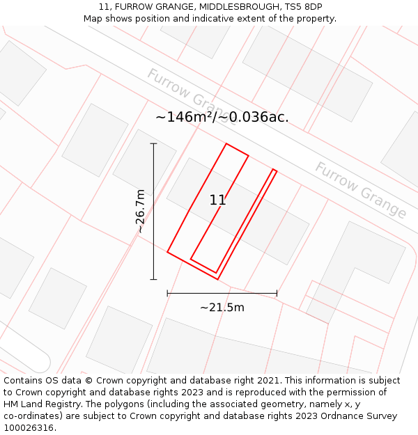 11, FURROW GRANGE, MIDDLESBROUGH, TS5 8DP: Plot and title map