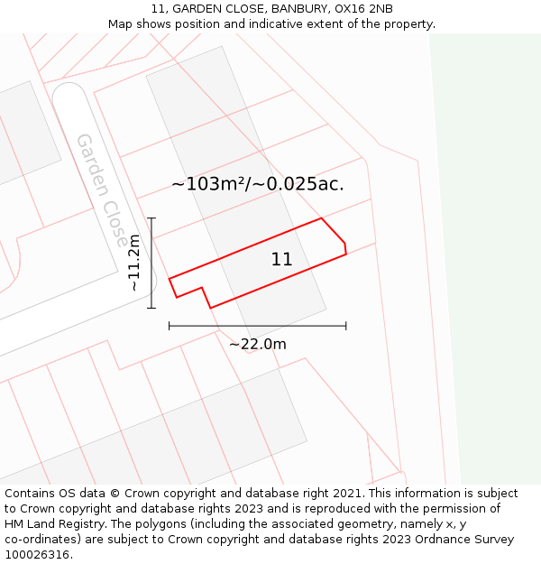 11, GARDEN CLOSE, BANBURY, OX16 2NB: Plot and title map