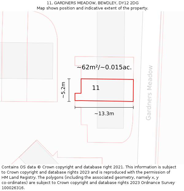 11, GARDNERS MEADOW, BEWDLEY, DY12 2DG: Plot and title map