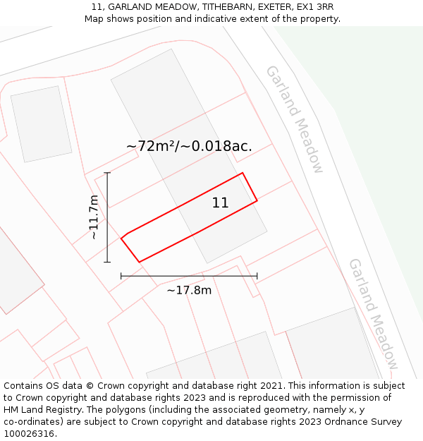 11, GARLAND MEADOW, TITHEBARN, EXETER, EX1 3RR: Plot and title map