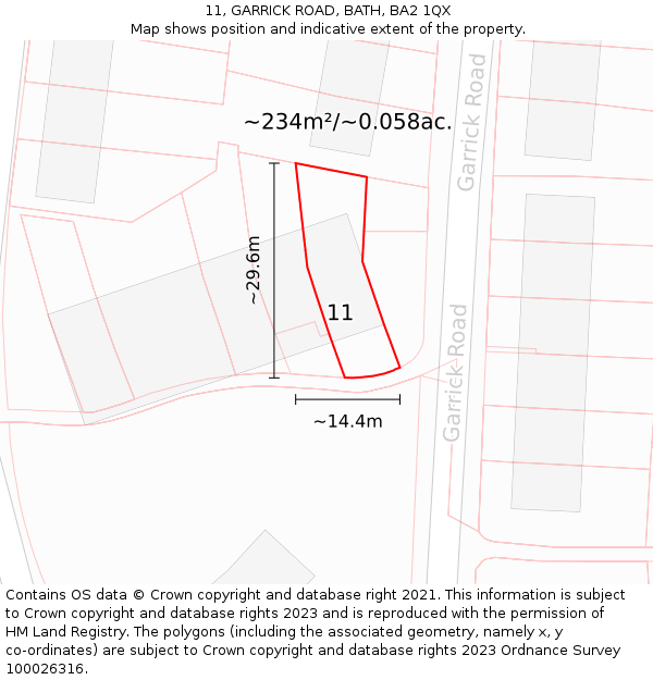 11, GARRICK ROAD, BATH, BA2 1QX: Plot and title map