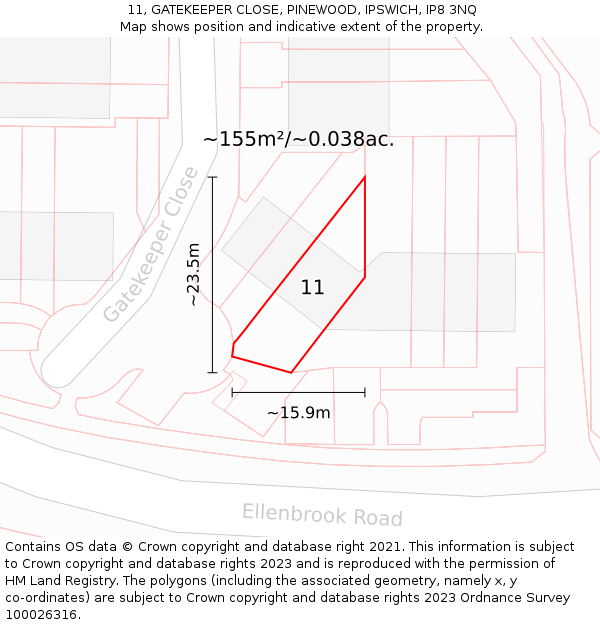 11, GATEKEEPER CLOSE, PINEWOOD, IPSWICH, IP8 3NQ: Plot and title map