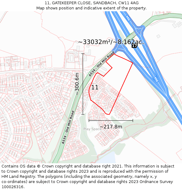 11, GATEKEEPER CLOSE, SANDBACH, CW11 4AG: Plot and title map