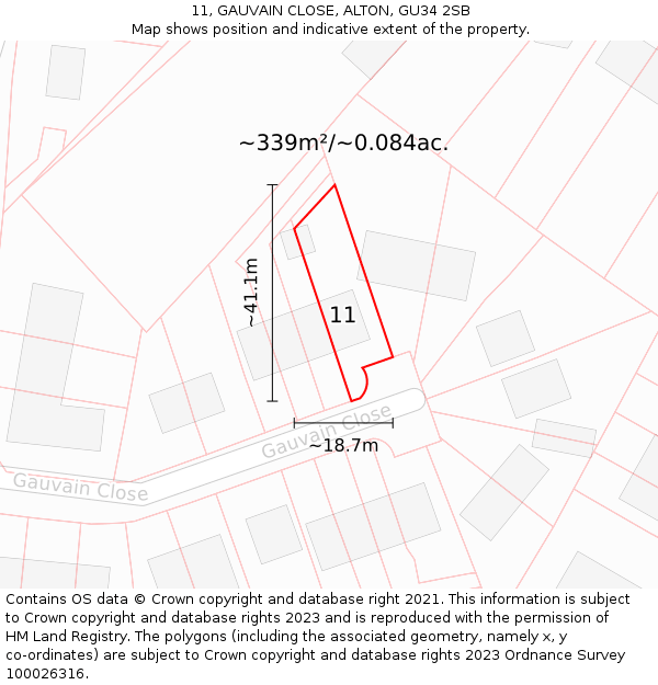 11, GAUVAIN CLOSE, ALTON, GU34 2SB: Plot and title map