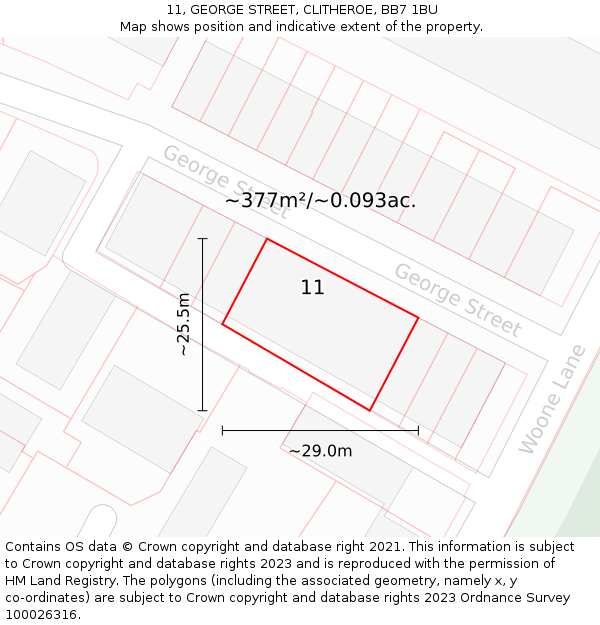 11, GEORGE STREET, CLITHEROE, BB7 1BU: Plot and title map