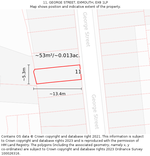11, GEORGE STREET, EXMOUTH, EX8 1LP: Plot and title map