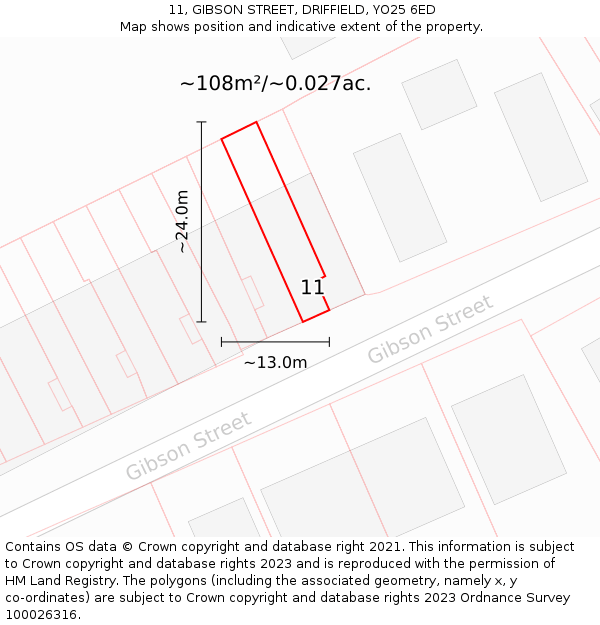 11, GIBSON STREET, DRIFFIELD, YO25 6ED: Plot and title map