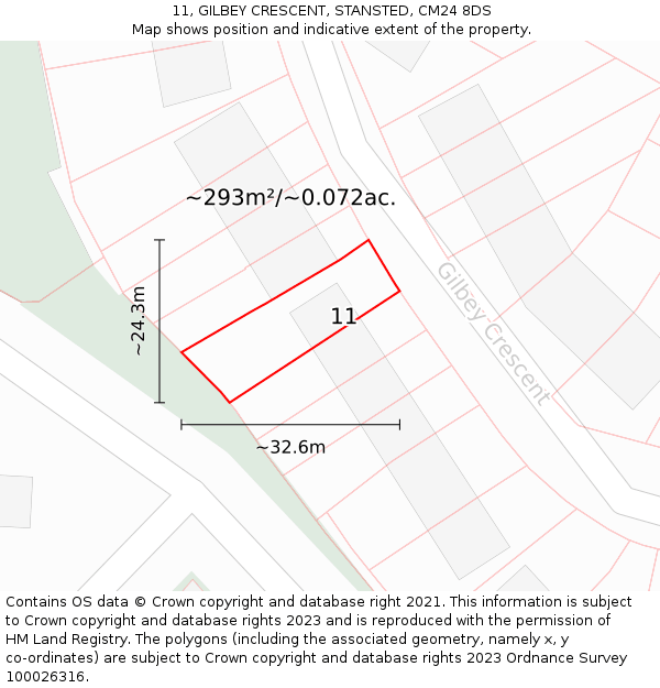 11, GILBEY CRESCENT, STANSTED, CM24 8DS: Plot and title map