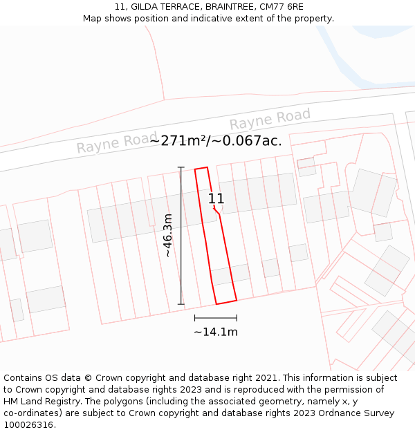 11, GILDA TERRACE, BRAINTREE, CM77 6RE: Plot and title map
