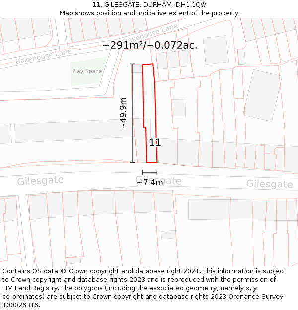 11, GILESGATE, DURHAM, DH1 1QW: Plot and title map