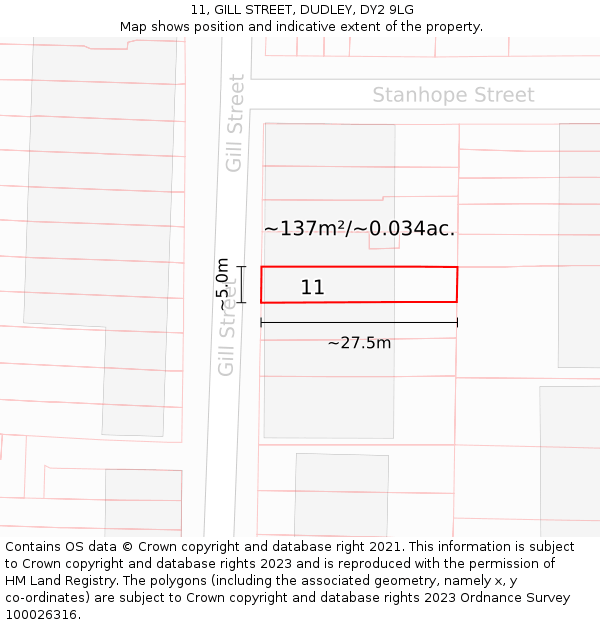 11, GILL STREET, DUDLEY, DY2 9LG: Plot and title map