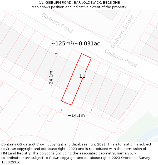 11, GISBURN ROAD, BARNOLDSWICK, BB18 5HB: Plot and title map