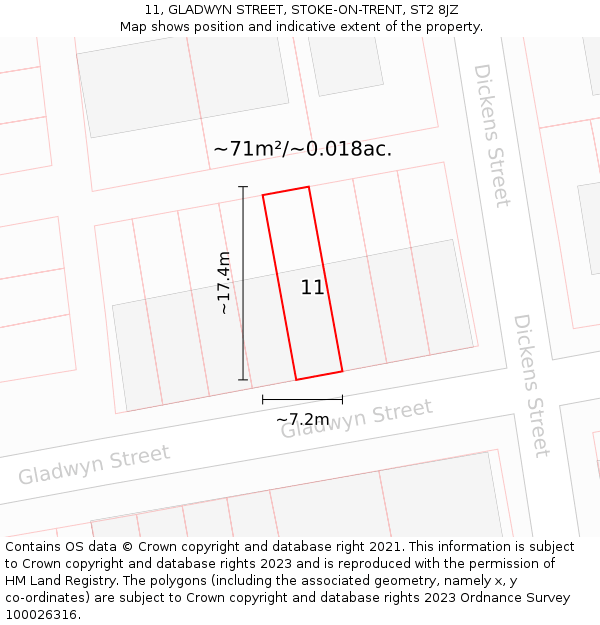 11, GLADWYN STREET, STOKE-ON-TRENT, ST2 8JZ: Plot and title map