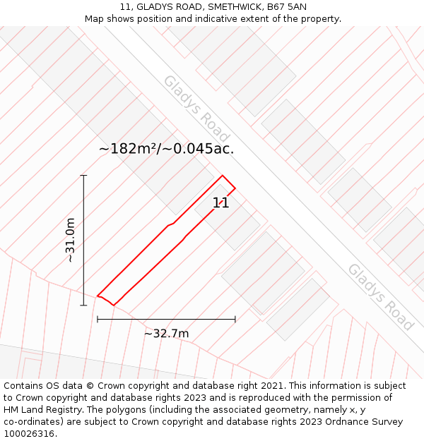 11, GLADYS ROAD, SMETHWICK, B67 5AN: Plot and title map