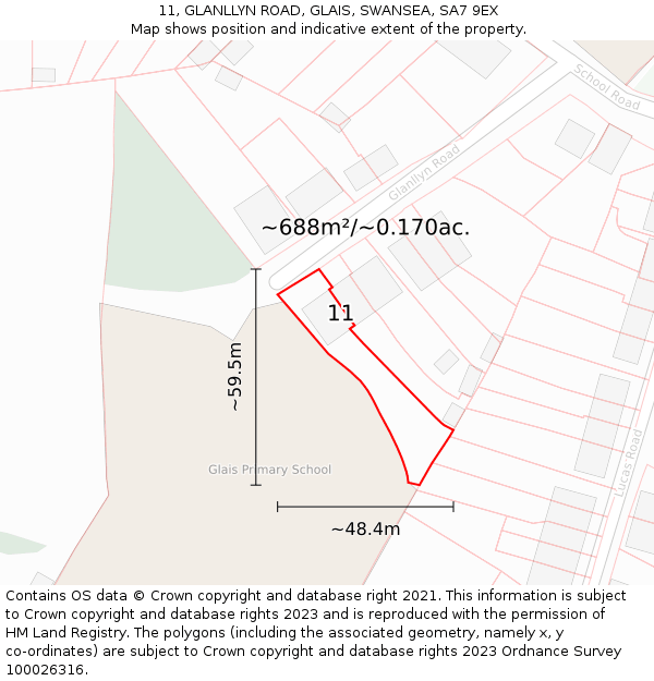 11, GLANLLYN ROAD, GLAIS, SWANSEA, SA7 9EX: Plot and title map