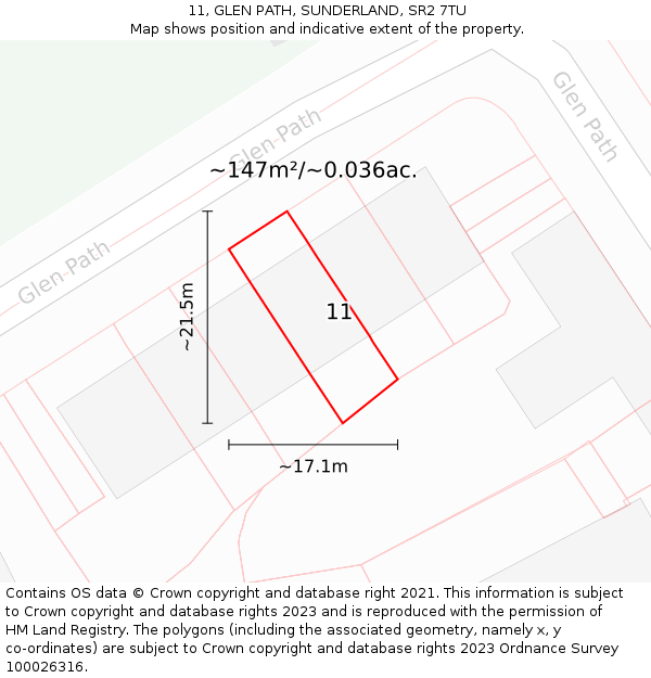 11, GLEN PATH, SUNDERLAND, SR2 7TU: Plot and title map