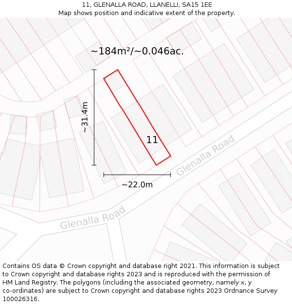 11, GLENALLA ROAD, LLANELLI, SA15 1EE: Plot and title map