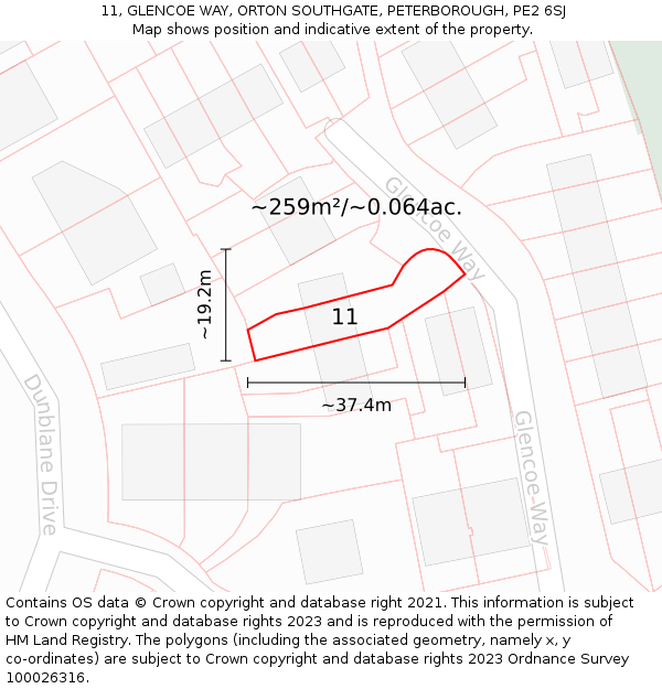 11, GLENCOE WAY, ORTON SOUTHGATE, PETERBOROUGH, PE2 6SJ: Plot and title map