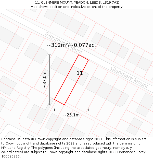 11, GLENMERE MOUNT, YEADON, LEEDS, LS19 7AZ: Plot and title map