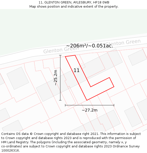 11, GLENTON GREEN, AYLESBURY, HP18 0WB: Plot and title map