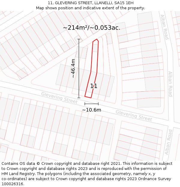 11, GLEVERING STREET, LLANELLI, SA15 1EH: Plot and title map