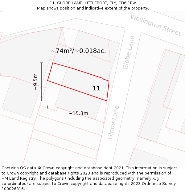 11, GLOBE LANE, LITTLEPORT, ELY, CB6 1PW: Plot and title map