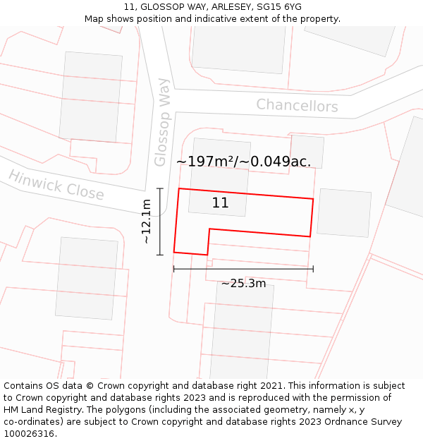 11, GLOSSOP WAY, ARLESEY, SG15 6YG: Plot and title map