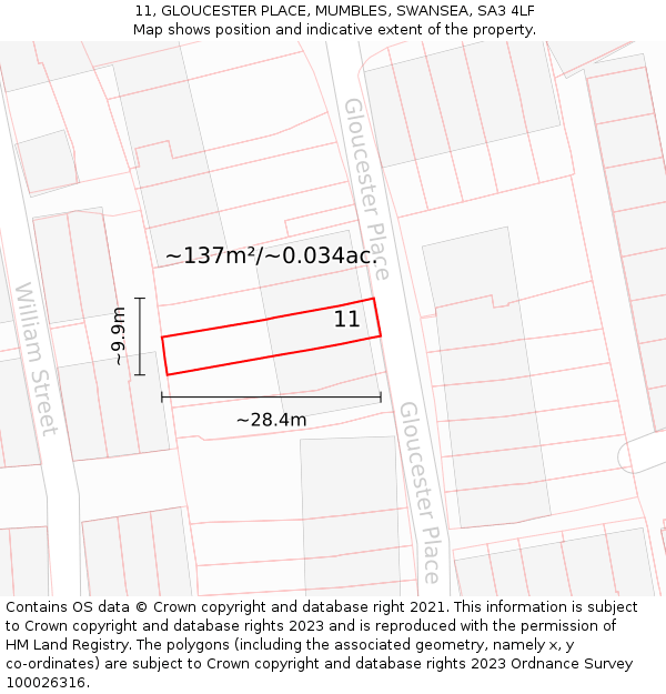 11, GLOUCESTER PLACE, MUMBLES, SWANSEA, SA3 4LF: Plot and title map