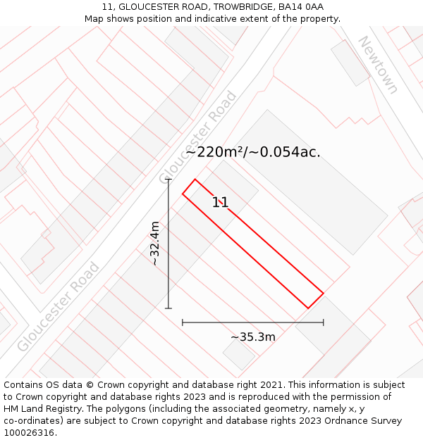 11, GLOUCESTER ROAD, TROWBRIDGE, BA14 0AA: Plot and title map