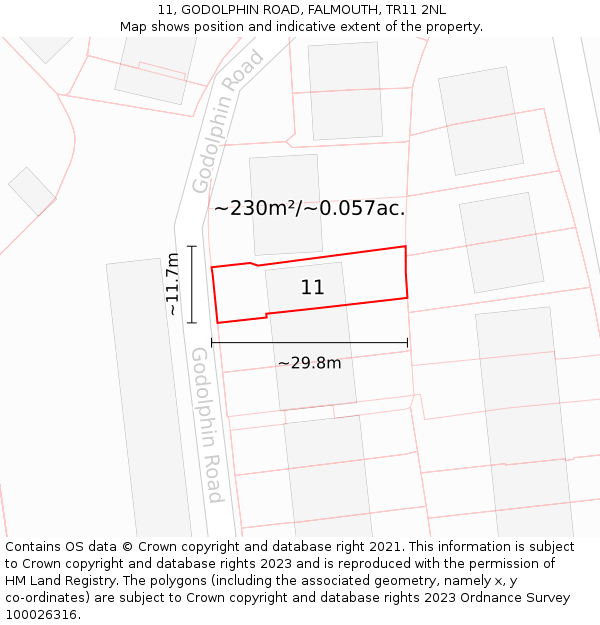 11, GODOLPHIN ROAD, FALMOUTH, TR11 2NL: Plot and title map