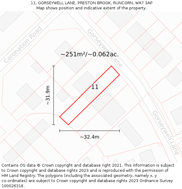 11, GORSEYWELL LANE, PRESTON BROOK, RUNCORN, WA7 3AP: Plot and title map