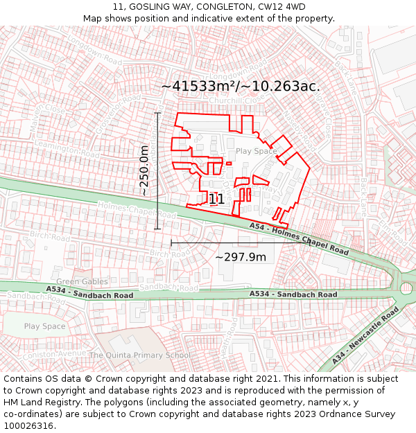 11, GOSLING WAY, CONGLETON, CW12 4WD: Plot and title map