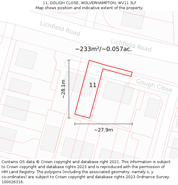 11, GOUGH CLOSE, WOLVERHAMPTON, WV11 3LF: Plot and title map