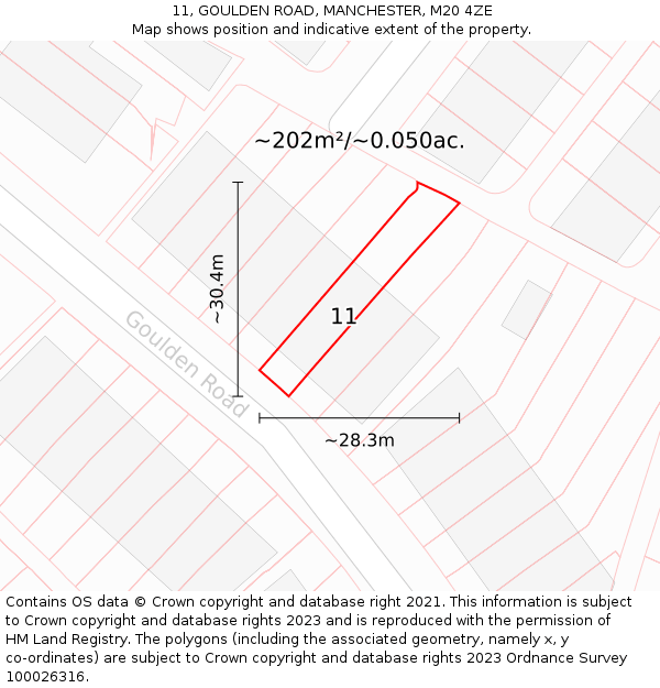 11, GOULDEN ROAD, MANCHESTER, M20 4ZE: Plot and title map